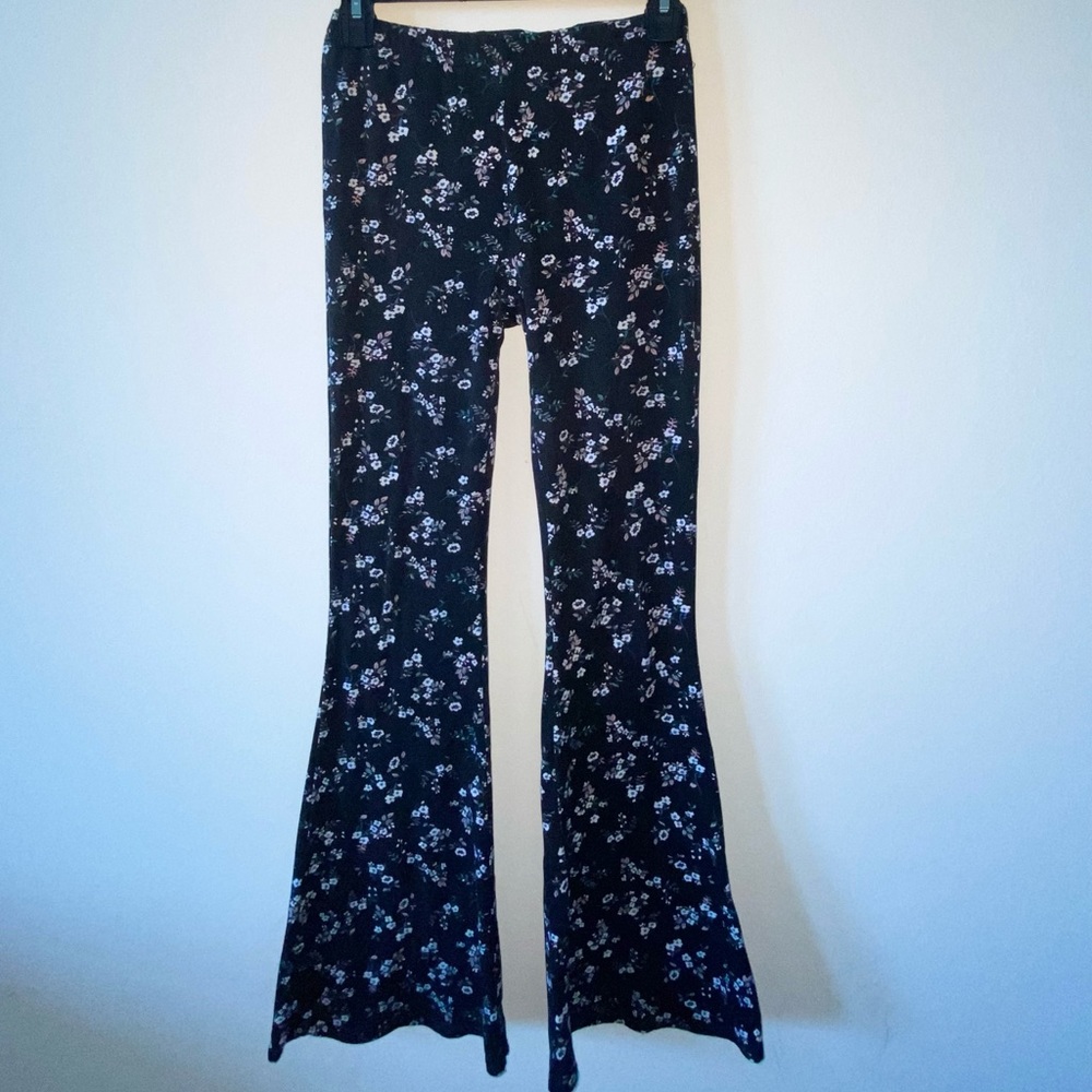 Black Floral stretch bell bottom pants